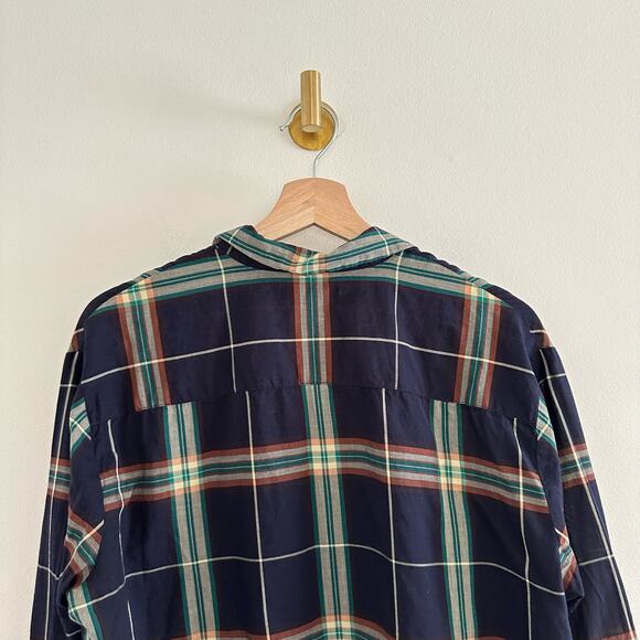 Madewell Plaid Pattern Collared Long Sleeve Button Up Shirt Blue Green M - Picture 8 of 8